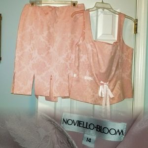 Salmon pink skirt set.